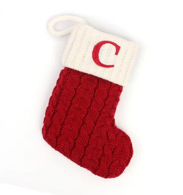 Personalized Christmas Stocking with Embroidered Letter – Red Knit Holiday Sock with Name
