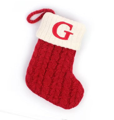 Personalized Christmas Stocking with Embroidered Letter – Red Knit Holiday Sock with Name