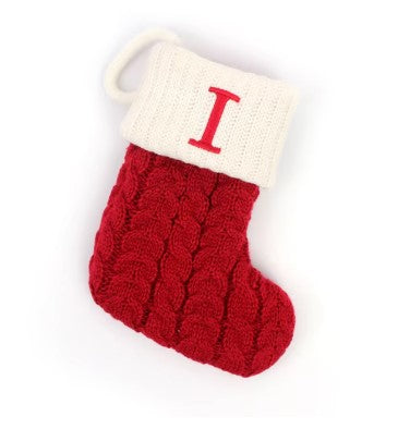 Personalized Christmas Stocking with Embroidered Letter – Red Knit Holiday Sock with Name