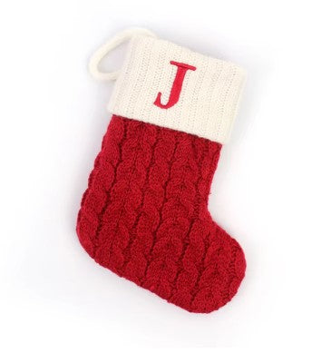 Personalized Christmas Stocking with Embroidered Letter – Red Knit Holiday Sock with Name