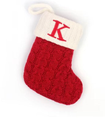 Personalized Christmas Stocking with Embroidered Letter – Red Knit Holiday Sock with Name