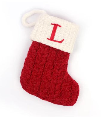 Personalized Christmas Stocking with Embroidered Letter – Red Knit Holiday Sock with Name