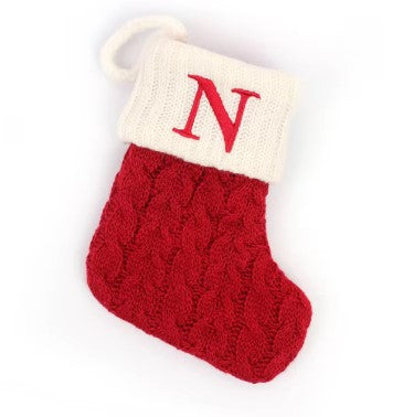 Personalized Christmas Stocking with Embroidered Letter – Red Knit Holiday Sock with Name