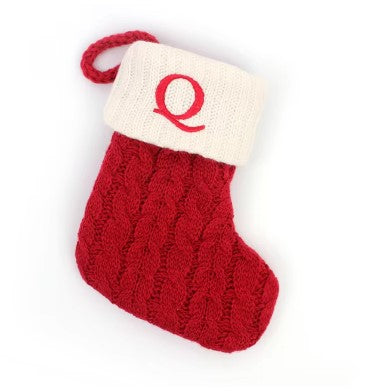 Personalized Christmas Stocking with Embroidered Letter – Red Knit Holiday Sock with Name