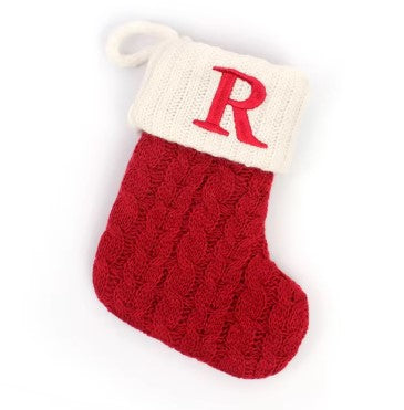 Personalized Christmas Stocking with Embroidered Letter – Red Knit Holiday Sock with Name