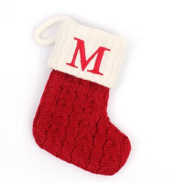 Personalized Christmas Stocking with Embroidered Letter – Red Knit Holiday Sock with Name
