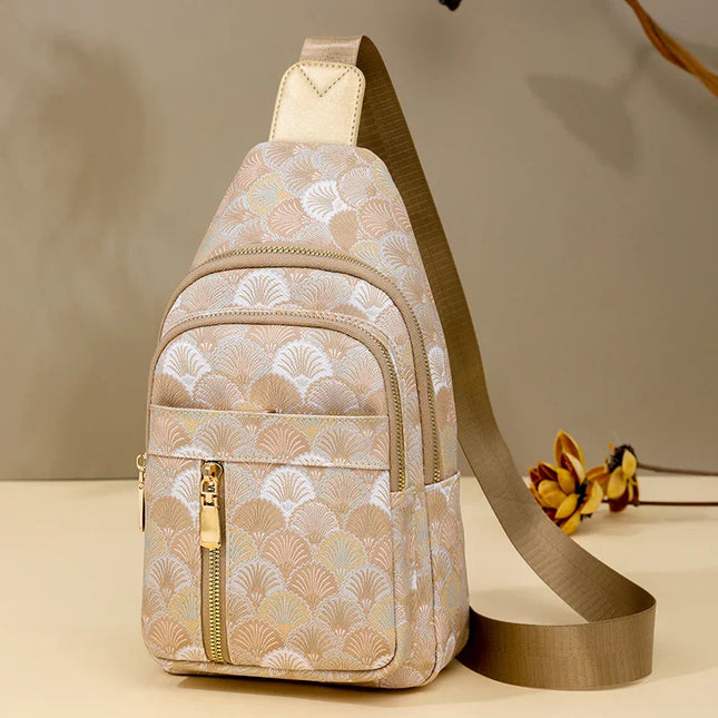 Trendy Compact Crossbody Backpack – Stylish Canvas Sling Bag with Patterned Design