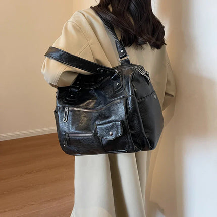 Women's PU Leather Shoulder Bag with Multiple Pockets – Spacious Handbag for Daily Use