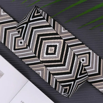 Adjustable Black & White Geometric Bag Strap – Stylish Replacement Purse Strap with Metal Clasps