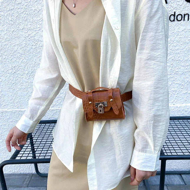 Women's Belt Bag with Gold Lock Detail – Stylish & Compact Waist Bag for Everyday Use