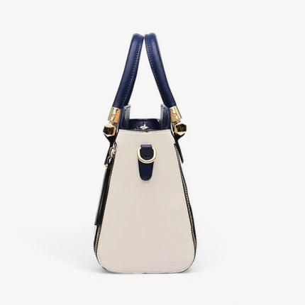 Chic Vegan Leather Handbag with Contrasting Colors – Stylish & Functional Tote Bag