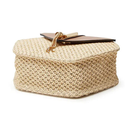 Women's Straw Shoulder Bag with Leather Accents – Lightweight & Elegant Summer Handbag