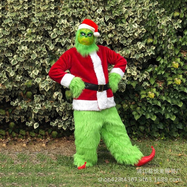 Grinch Christmas Costume – 7-Piece Furry Santa Outfit for Adults | Funny Holiday Cosplay Suit