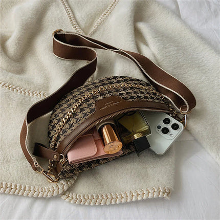 Brown & Beige Houndstooth Fanny Pack Belt Bag – Women’s Crossbody Waist Bag