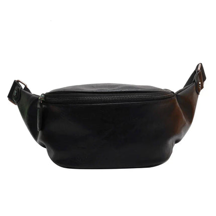 Black Leather Fanny Pack – Minimalist Belt Bag with Zipper – Versatile Crossbody & Waist Bag for Daily Use