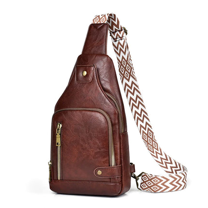 Vintage PU Leather Crossbody Sling Bag with Wide Strap & Multiple Compartments – Adjustable Shoulder / Crossbody, Stylish Everyday Bag