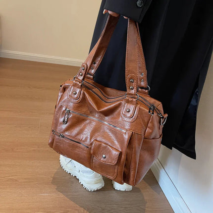 Women's PU Leather Shoulder Bag with Multiple Pockets – Spacious Handbag for Daily Use