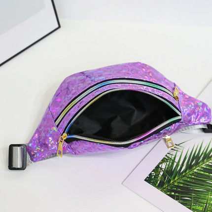 Holographic Fanny Pack & Crossbody – Iridescent Festival Waist Bag with Zipper Closure – Adjustable Belt for Concerts & Street Style