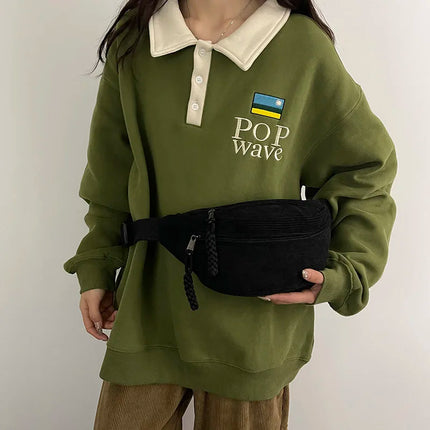 Minimalist Black Corduroy Crossbody Bag – Durable, Adjustable, Lightweight