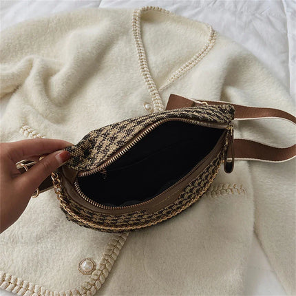 Brown & Beige Houndstooth Fanny Pack Belt Bag – Women’s Crossbody Waist Bag