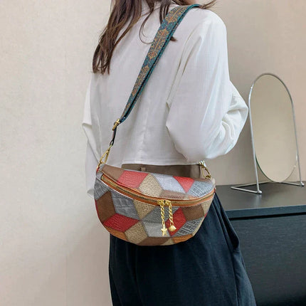 Colorful Patchwork Crossbody Fanny Pack – Boho Chic Belt Bag for Travel, Festivals & Everyday Use