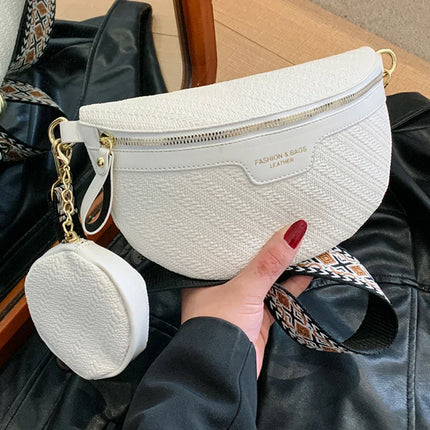 Boho Raffia Crossbody Fanny Pack with Mini Pouch – Adjustable Waist & Shoulder Bag for Women