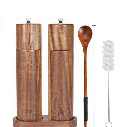 Wooden Salt & Pepper Grinder Set with Tray – 8.9" x 2.2" Elegant Kitchen Spice Mills
