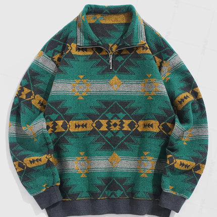 Vintage Knitted Sweater – Unisex Oversized Sweater with Ethnic Pattern