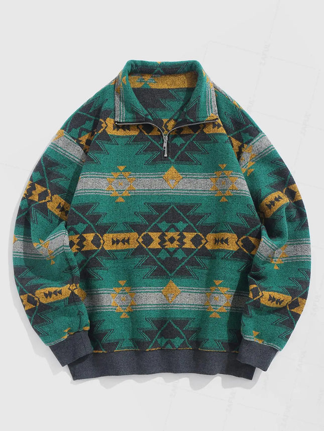 Vintage Knitted Sweater – Unisex Oversized Sweater with Ethnic Pattern