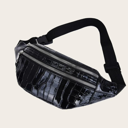 Black Croco Print Belt Bag – Stylish & Functional Crossbody Fanny Pack