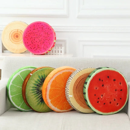 Round Fruit Cushion – Plush Watermelon, Orange & Lime Seat Pad for Home Decor and Comfort