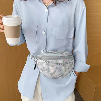 Silver Glitter Crossbody & Waist Bag – 3-in-1 Convertible Sparkle Purse for Women