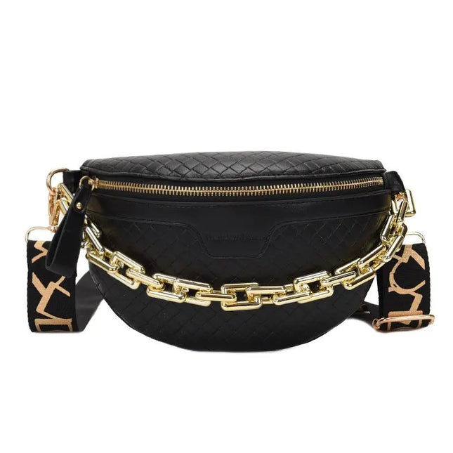 Stylish Crossbody Belt Bag with Gold Chain – Adjustable Strap Waist Pack for Women