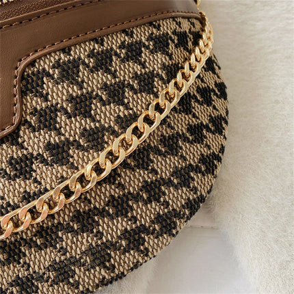 Brown & Beige Houndstooth Fanny Pack Belt Bag – Women’s Crossbody Waist Bag