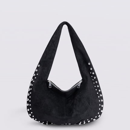 Black Vegan Leather Shoulder Bag with Studs – Bold & Stylish