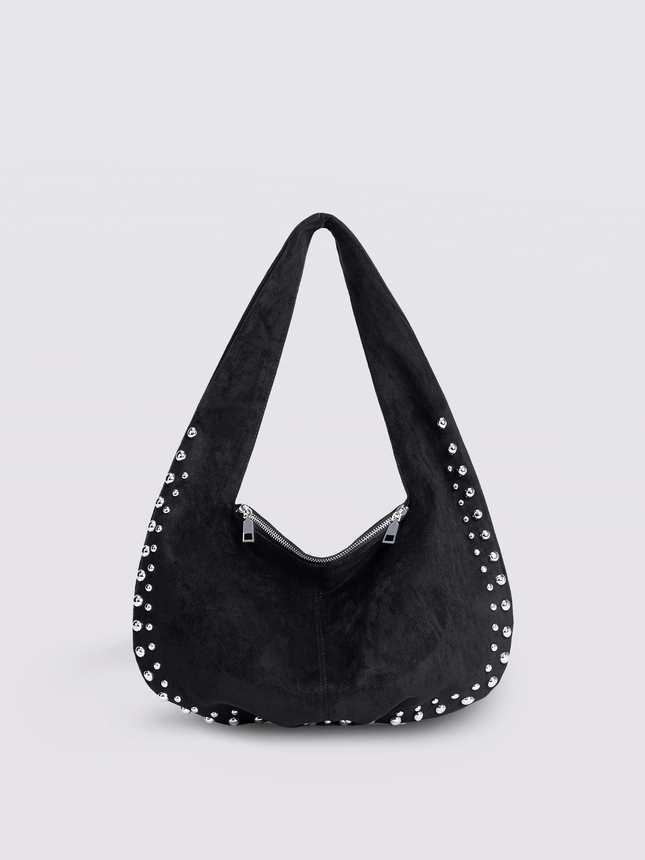 Black Vegan Leather Shoulder Bag with Studs – Bold & Stylish