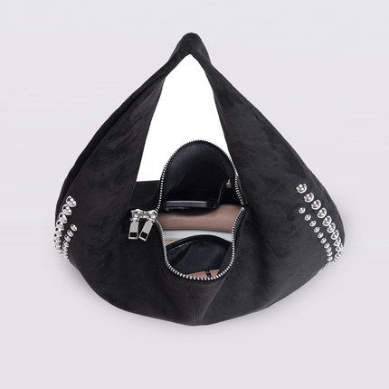 Black Vegan Leather Shoulder Bag with Studs – Bold & Stylish