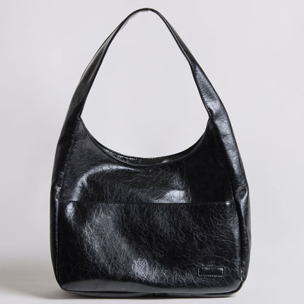 Black Vegan Leather Half-Moon Shoulder Bag – Elegant & Versatile