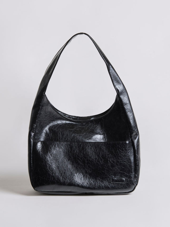 Black Vegan Leather Half-Moon Shoulder Bag – Elegant & Versatile