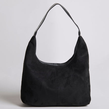 Black Suede Shoulder Bag – Minimalist & Spacious Design