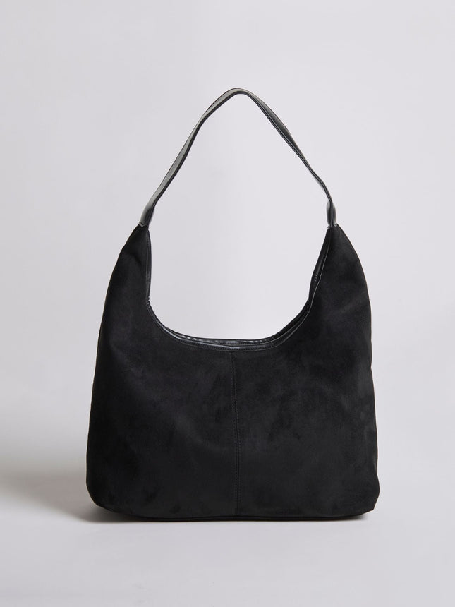 Black Suede Shoulder Bag – Minimalist & Spacious Design