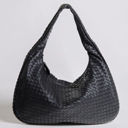 Spacious Braided Women’s Shoulder Bag – Black & Red Elegant Daily Handbag