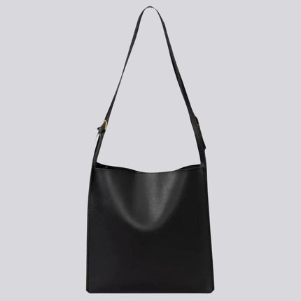 Minimalist Leather Shoulder Bag for Women – Spacious Black & Brown Elegance Handbag