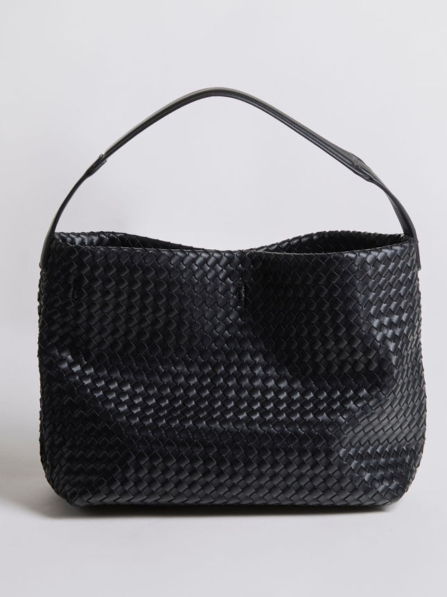Vegan Leather Woven Hobo Shoulder Bag – Black, Stylish & Spacious