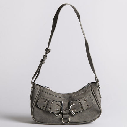 Trendy Grey Shoulder Bag with Buckle – Compact & Stylish