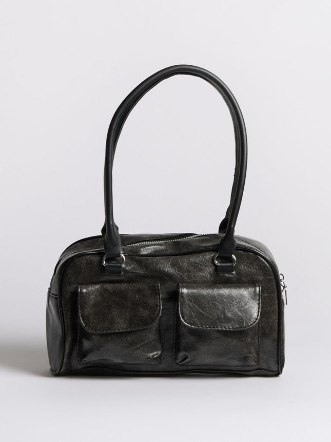 Luxury Vintage Shoulder Bag with Front Pockets – Vegan Leather & Timeless Design