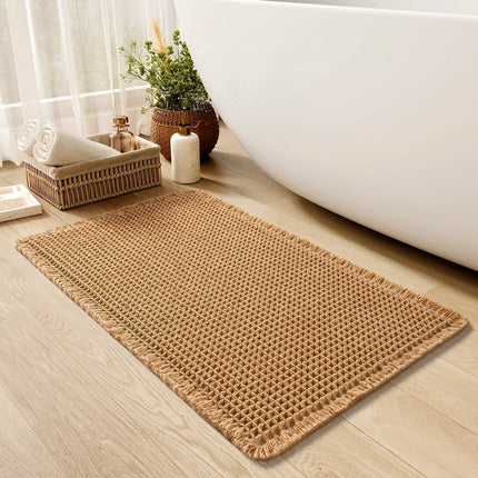 Ultra-Absorbent Bathroom Mat with Non-Slip Backing – Stylish Waffle Design & Soft Quick-Dry Texture