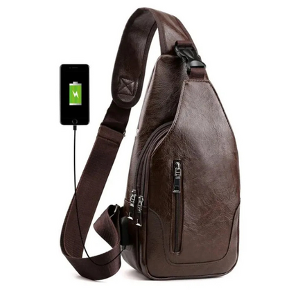 Luxury Leather Crossbody Bag – USB Charging Port & Anti-Theft Design