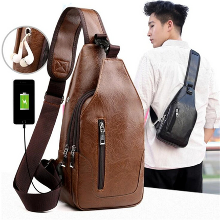 Luxury Leather Crossbody Bag – USB Charging Port & Anti-Theft Design