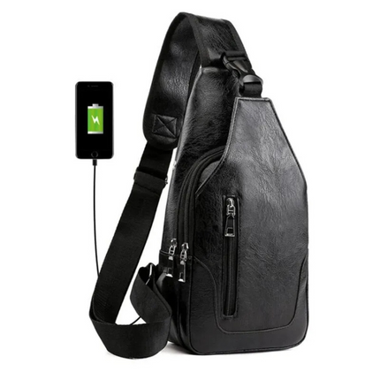 Luxury Leather Crossbody Bag – USB Charging Port & Anti-Theft Design